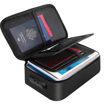 Document Organizer - Storage Bag with Combination Lock - Travel Folder - Documents - Passport Holder - Office Supplies - Security Bag - Water-Repellent - Tablet Storage - Administration - Holiday Accessories - Briefcase - Black - 1 Piece.