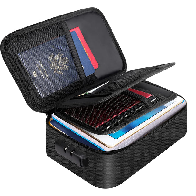 Document Organizer - Storage Bag with Combination Lock - Travel Folder - Documents - Passport Holder - Office Supplies - Security Bag - Water-Repellent - Tablet Storage - Administration - Holiday Accessories - Briefcase - Black - 1 Piece.