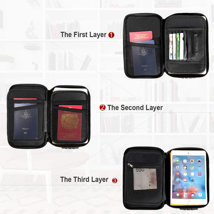 Document Organizer - Storage Bag with Combination Lock - Travel Folder - Documents - Passport Holder - Office Supplies - Security Bag - Water-Repellent - Tablet Storage - Administration - Holiday Accessories - Briefcase - Black - 1 Piece.