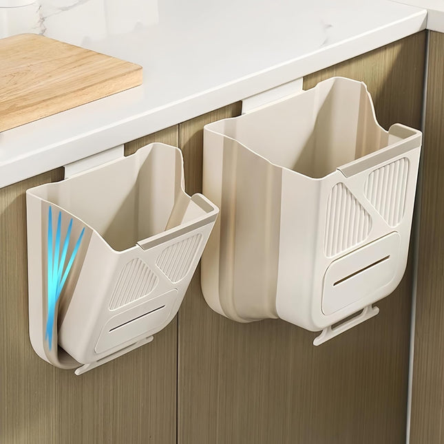 Hanging Waste Bin - Foldable Waste Bin - Kitchen Accessories - Organic Waste Bin - Countertop Waste Bin - Cabinet Door Waste Bin - Waste Separation - Camping - Caravan - Kitchen Aid - Space Saving - Trash Can - Waste Basket - Beige - 10L - 1 Piece.