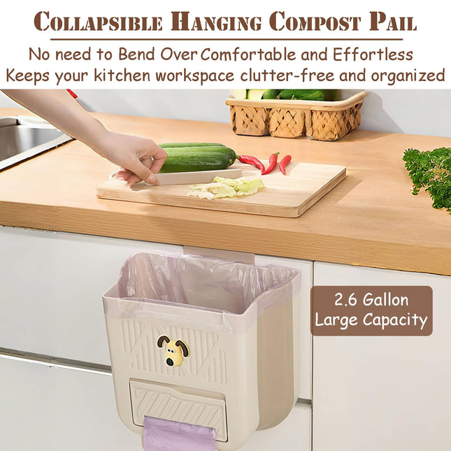 Hanging Waste Bin - Foldable Waste Bin - Kitchen Accessories - Organic Waste Bin - Countertop Waste Bin - Cabinet Door Waste Bin - Waste Separation - Camping - Caravan - Kitchen Aid - Space Saving - Trash Can - Waste Basket - Beige - 10L - 1 Piece.