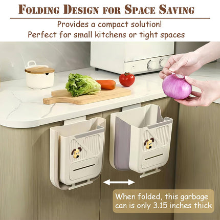 Hanging Waste Bin - Foldable Waste Bin - Kitchen Accessories - Organic Waste Bin - Countertop Waste Bin - Cabinet Door Waste Bin - Waste Separation - Camping - Caravan - Kitchen Aid - Space Saving - Trash Can - Waste Basket - Beige - 10L - 1 Piece.