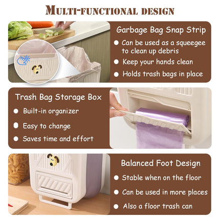 Hanging Waste Bin - Foldable Waste Bin - Kitchen Accessories - Organic Waste Bin - Countertop Waste Bin - Cabinet Door Waste Bin - Waste Separation - Camping - Caravan - Kitchen Aid - Space Saving - Trash Can - Waste Basket - Beige - 10L - 1 Piece.