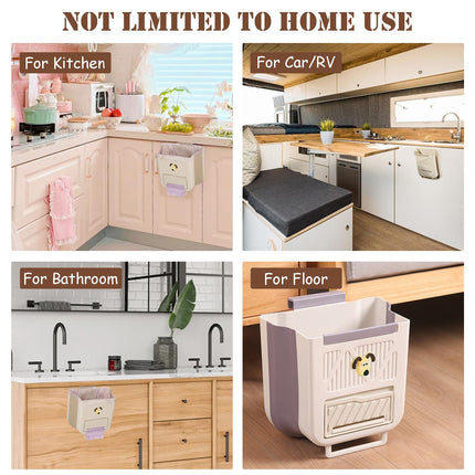 Hanging Waste Bin - Foldable Waste Bin - Kitchen Accessories - Organic Waste Bin - Countertop Waste Bin - Cabinet Door Waste Bin - Waste Separation - Camping - Caravan - Kitchen Aid - Space Saving - Trash Can - Waste Basket - Beige - 10L - 1 Piece.