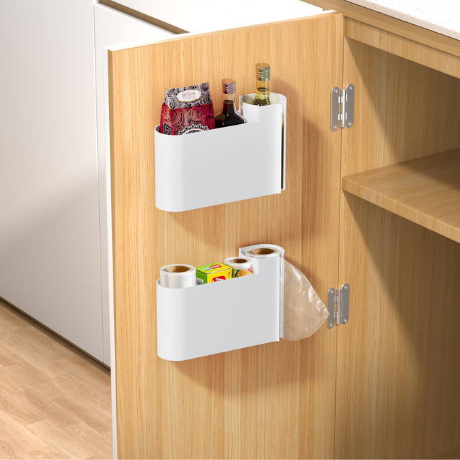 Kitchen Cabinet Organizer - Spice Rack - Door Rack - Kitchen Accessories - Storage Rack - Sink Cabinet Organizer - Garbage Bag Holder - No Drilling - Cabinet Interior - Kitchen Aid - Space Saving - Bathroom Organizer - Adhesive - White - Pack of 2.