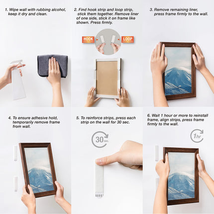 Picture Hanging Strips - No Drilling - Self-Adhesive Velcro - Hanging Picture Frames - Double-Sided Tape - Damage-Free Removal - Poster Strips - Hanging System - Wall Decoration - Strong Adhesive - White - 24 Pairs (48 Strips).