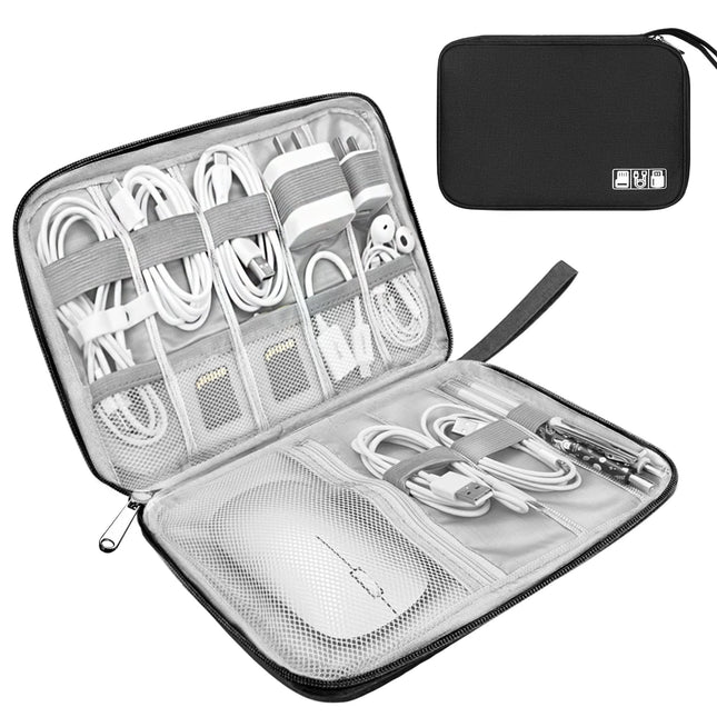 Cable Organizer - Electronics Organizer - Travel Bag - Cable Bag - Storage Bag - Charger - Power Bank - USB Stick - SD Card - Travel Accessories - Holiday - Office - Water-Repellent - Cable Management - Black - 1 Piece (Excluding Accessories).