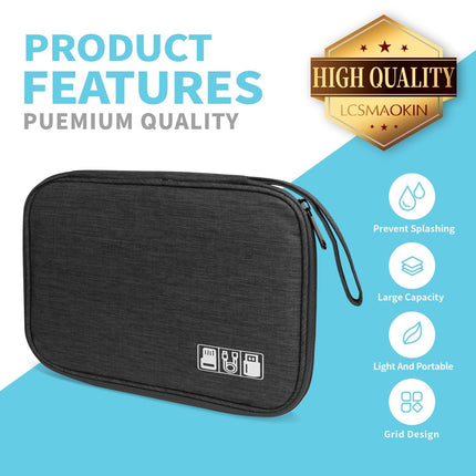 Cable Organizer - Electronics Organizer - Travel Bag - Cable Bag - Storage Bag - Charger - Power Bank - USB Stick - SD Card - Travel Accessories - Holiday - Office - Water-Repellent - Cable Management - Black - 1 Piece (Excluding Accessories).