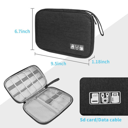 Cable Organizer - Electronics Organizer - Travel Bag - Cable Bag - Storage Bag - Charger - Power Bank - USB Stick - SD Card - Travel Accessories - Holiday - Office - Water-Repellent - Cable Management - Black - 1 Piece (Excluding Accessories).