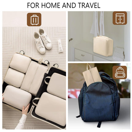 Packing Cubes - Suitcase Organizers - Travel Organizer Set - Luggage Organizer - Clothes Storage - Space Saving - Holiday Accessories - Shoe Bag - Laundry Bag - Backpacking - Travel Bag - Water-Repellent - Beige - 6 Pieces.