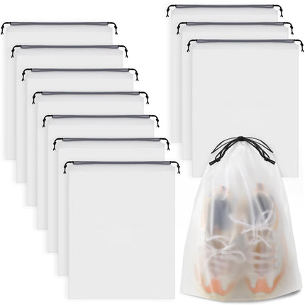 Shoe Bags - Travel Organizer - Shoe Storage - Suitcase Organizers - Transparent - Water-Repellent - Dust-Free - Storage Bags - Drawstring - Sneakers - Holiday Accessories - Sports Bag - Camping - White - Large Size - 10 Pieces.