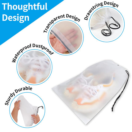 Shoe Bags - Travel Organizer - Shoe Storage - Suitcase Organizers - Transparent - Water-Repellent - Dust-Free - Storage Bags - Drawstring - Sneakers - Holiday Accessories - Sports Bag - Camping - White - Large Size - 10 Pieces.