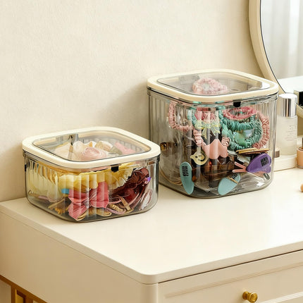 Makeup Organizer - Storage Box with Lid - Jewelry Box - Bathroom Accessories - Cosmetics Storage - Hair Accessories - Storage Box - Storage Containers - Toilet Organizer - Acrylic - Transparent - Set of 2.