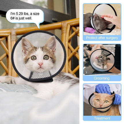 Cat Collar - Dog Cone - Anti-Lick Collar - Anti-Bite - Anti-Scratch - Adjustable - Soft Edge - Comfortable - Lightweight - Velcro Closure - Transparent - Washable - Neck Collar - Training Collar - Kitten - Small Cat - S - 13-16 cm - 1 Piece.