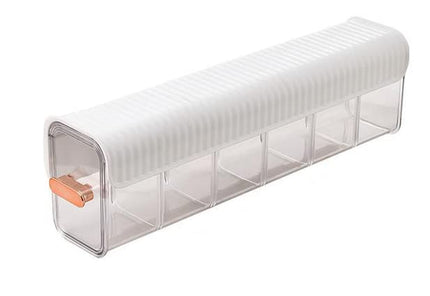 Underwear organizer - Sock organizer - Wardrobe organizer - Wall mounted - No drilling - Storage box with 6 compartments - Lingerie storage - Self-adhesive - Cable organizer - Transparent - Storage system - Space saving - White - 1 piece.