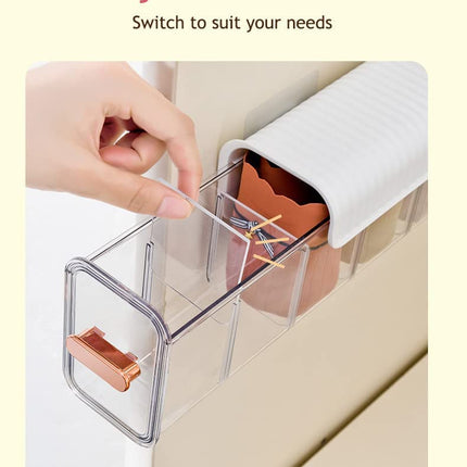 Underwear organizer - Sock organizer - Wardrobe organizer - Wall mounted - No drilling - Storage box with 6 compartments - Lingerie storage - Self-adhesive - Cable organizer - Transparent - Storage system - Space saving - White - 1 piece.