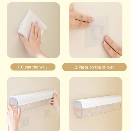 Underwear organizer - Sock organizer - Wardrobe organizer - Wall mounted - No drilling - Storage box with 6 compartments - Lingerie storage - Self-adhesive - Cable organizer - Transparent - Storage system - Space saving - White - 1 piece.