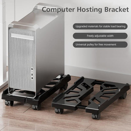 PC Stand with Wheels - Computer Holder - CPU Trolley - Mobile - PC Cart - Desktop Stand - Computer Case Holder - Gaming Setup - Office Supplies - Floor Stand - Computer Accessories - Adjustable Width - Black - 1 Piece.
