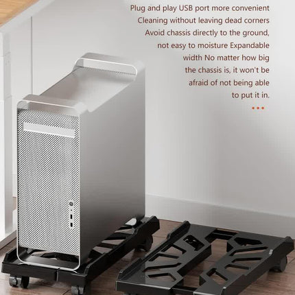 PC Stand with Wheels - Computer Holder - CPU Trolley - Mobile - PC Cart - Desktop Stand - Computer Case Holder - Gaming Setup - Office Supplies - Floor Stand - Computer Accessories - Adjustable Width - Black - 1 Piece.
