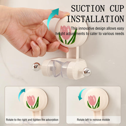 Shower Head Holder - Shower Head Holder - Hand Shower Holder - Bathroom Accessories - Shower Holder - Bathroom Organizer - Hanging System - Wall Bracket - Shower Head Mount - With Hooks - Tulip Design - Self-Adhesive Without Drilling - Beige With Pink - 1.