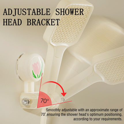Shower Head Holder - Shower Head Holder - Hand Shower Holder - Bathroom Accessories - Shower Holder - Bathroom Organizer - Hanging System - Wall Bracket - Shower Head Mount - With Hooks - Tulip Design - Self-Adhesive Without Drilling - Beige With Pink - 1.