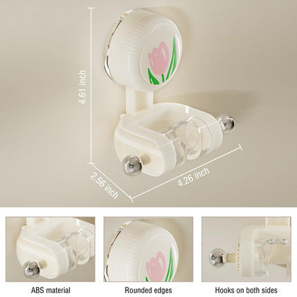 Shower Head Holder - Shower Head Holder - Hand Shower Holder - Bathroom Accessories - Shower Holder - Bathroom Organizer - Hanging System - Wall Bracket - Shower Head Mount - With Hooks - Tulip Design - Self-Adhesive Without Drilling - Beige With Pink - 1.