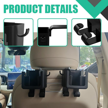 Car Hook - Car Organizer - Car Cup Holder - Car Phone Holder Backseat - Headrest Hooks - Bag Holder - Clothes Hanger - Car Accessories Interior - Car Gadgets - Storage - Travel Accessories - Multifunctional - Black - 2 Pieces.