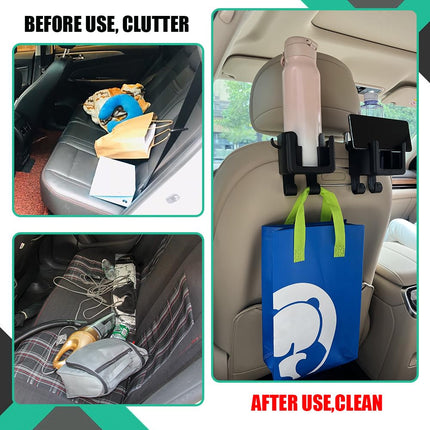 Car Hook - Car Organizer - Car Cup Holder - Car Phone Holder Backseat - Headrest Hooks - Bag Holder - Clothes Hanger - Car Accessories Interior - Car Gadgets - Storage - Travel Accessories - Multifunctional - Black - 2 Pieces.