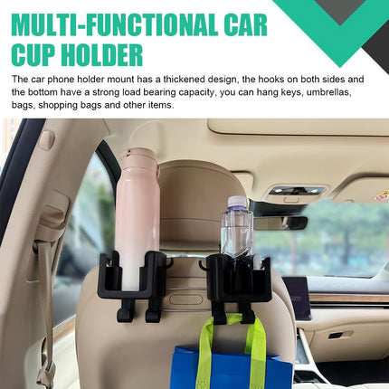 Car Hook - Car Organizer - Car Cup Holder - Car Phone Holder Backseat - Headrest Hooks - Bag Holder - Clothes Hanger - Car Accessories Interior - Car Gadgets - Storage - Travel Accessories - Multifunctional - Black - 2 Pieces.