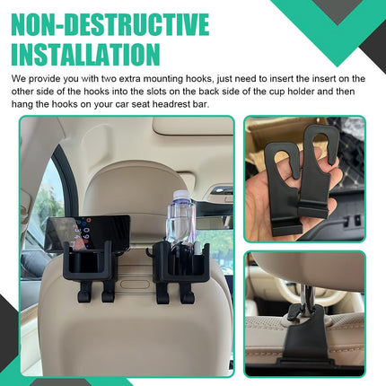 Car Hook - Car Organizer - Car Cup Holder - Car Phone Holder Backseat - Headrest Hooks - Bag Holder - Clothes Hanger - Car Accessories Interior - Car Gadgets - Storage - Travel Accessories - Multifunctional - Black - 2 Pieces.