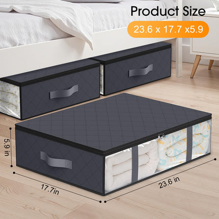 Clothing Storage Bag - Underbed Storage Box - Wardrobe Organizer - Duvet Storage Bag - Large Textile Storage Box - Foldable Storage Bags - Bedding Basket - Clothing Storage - Pillow Bag - Underbed Box Fabric - Storage - Gray - 3 Pieces.