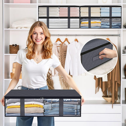 Clothing Storage Bag - Underbed Storage Box - Wardrobe Organizer - Duvet Storage Bag - Large Textile Storage Box - Foldable Storage Bags - Bedding Basket - Clothing Storage - Pillow Bag - Underbed Box Fabric - Storage - Gray - 3 Pieces.