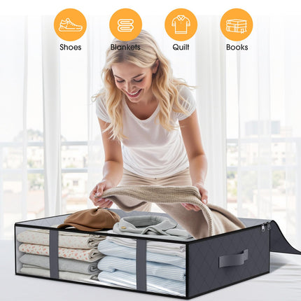 Clothing Storage Bag - Underbed Storage Box - Wardrobe Organizer - Duvet Storage Bag - Large Textile Storage Box - Foldable Storage Bags - Bedding Basket - Clothing Storage - Pillow Bag - Underbed Box Fabric - Storage - Gray - 3 Pieces.