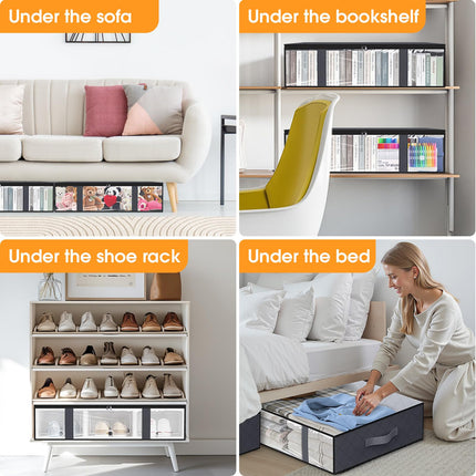Clothing Storage Bag - Underbed Storage Box - Wardrobe Organizer - Duvet Storage Bag - Large Textile Storage Box - Foldable Storage Bags - Bedding Basket - Clothing Storage - Pillow Bag - Underbed Box Fabric - Storage - Gray - 3 Pieces.