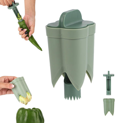 Bell Pepper Pitter - Jalapeño Pepper Drill - Chili Pepper Core Remover - Universal Vegetable Cutter - Kitchen Utensils - Bell Pepper Drill - Seed Remover - Handy Kitchen Aid - Fruit and Vegetable Tool - Kitchen Accessories - Green - 2 Pieces.
