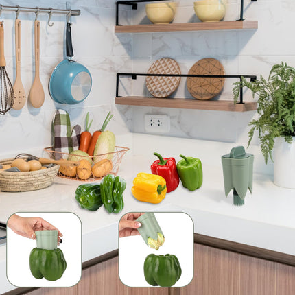 Bell Pepper Pitter - Jalapeño Pepper Drill - Chili Pepper Core Remover - Universal Vegetable Cutter - Kitchen Utensils - Bell Pepper Drill - Seed Remover - Handy Kitchen Aid - Fruit and Vegetable Tool - Kitchen Accessories - Green - 2 Pieces.