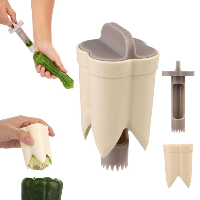 Bell Pepper Pitter - Jalapeño Pepper Drill - Chili Pepper Core Remover - Universal Vegetable Cutter - Kitchen Utensils - Bell Pepper Drill - Seed Remover - Handy Kitchen Aid - Fruit and Vegetable Tool - Kitchen Accessories - White - 2 Pieces.