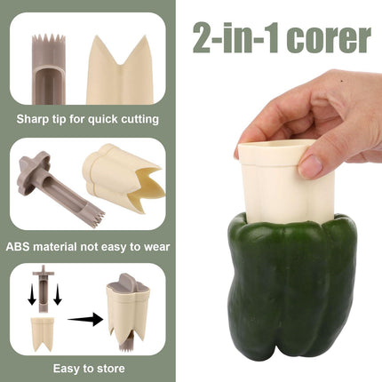 Bell Pepper Pitter - Jalapeño Pepper Drill - Chili Pepper Core Remover - Universal Vegetable Cutter - Kitchen Utensils - Bell Pepper Drill - Seed Remover - Handy Kitchen Aid - Fruit and Vegetable Tool - Kitchen Accessories - White - 2 Pieces.