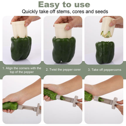 Bell Pepper Pitter - Jalapeño Pepper Drill - Chili Pepper Core Remover - Universal Vegetable Cutter - Kitchen Utensils - Bell Pepper Drill - Seed Remover - Handy Kitchen Aid - Fruit and Vegetable Tool - Kitchen Accessories - White - 2 Pieces.