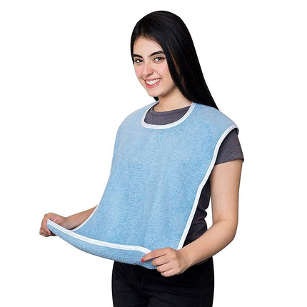 Adult Bib - Clothing Protector - Senior Eating Apron - Large Bib - Terrycloth Eating Bib - Washable Clothing Protector - Eating and Drinking Aids - Waterproof Lining - Neck Closure - Reusable - Blue - Pack of 2.
