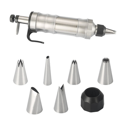 Whipped Cream Maker - Garnishing Syringe - Nozzle Set - Cake Decorating - Stainless Steel Nozzles - Cookie Press - Cupcake Decorating - Baking Tools - Professional Piping Bag Alternative - Kitchen Utensils - Baking Supplies - Silver - 1 Piece.