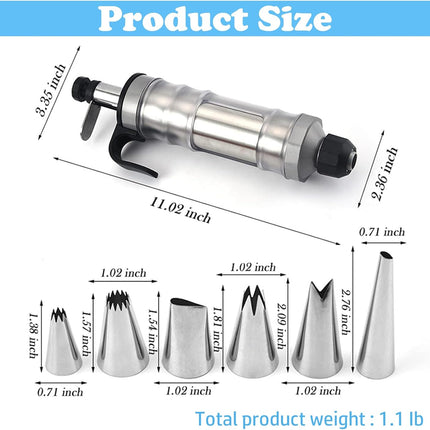 Whipped Cream Maker - Garnishing Syringe - Nozzle Set - Cake Decorating - Stainless Steel Nozzles - Cookie Press - Cupcake Decorating - Baking Tools - Professional Piping Bag Alternative - Kitchen Utensils - Baking Supplies - Silver - 1 Piece.