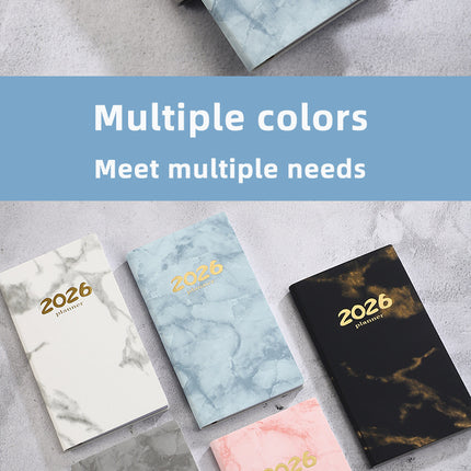 Pocket diary 2026 - A6 diary - Weekly planner - Yearly planner - Organizer - Planner book - 2026 diary for women - School diary - Weekly diary - Compact diary - Diary - Planning tool - Small diary - Marble design - Gray - 1 piece.