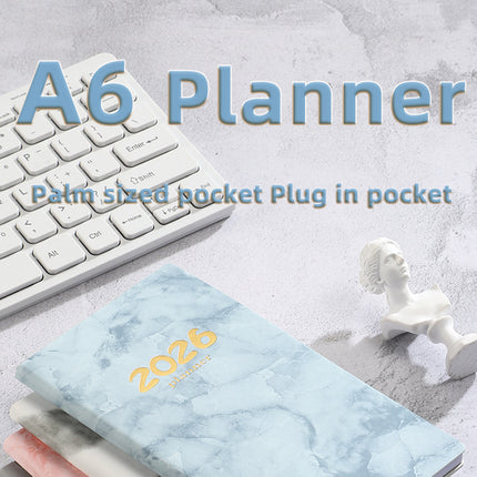 Pocket diary 2026 - A6 diary - Weekly planner - Yearly planner - Organizer - Planner book - 2026 diary for women - School diary - Weekly diary - Compact diary - Diary - Planning tool - Small diary - Marble design - Blue - 1 piece.