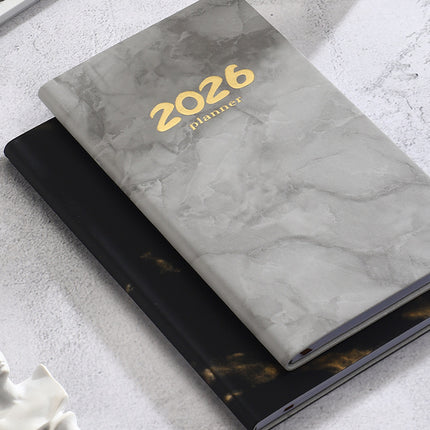 Pocket diary 2026 - A6 diary - Weekly planner - Yearly planner - Organizer - Planner book - 2026 diary for women - School diary - Weekly diary - Compact diary - Diary - Planning tool - Small diary - Marble design - Black - 1 piece.