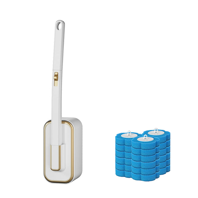 Toilet Brush Set - Toilet Brush with Holder - Cleaning Brush - Disposable Brush Heads - Refillable Toilet Brush - Sanitary Tool - Flexible Toilet Brush - Sponge Brush - Toilet Set - Bathroom Fittings - Including Refills - Household - White - 1 Piece.