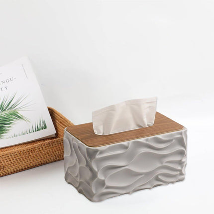 Tissue Box - Tissue Box - Handkerchief Box - Tissue Holder - Napkin Holder - Baby Wipes Box - Tissue Dispenser - Storage Box - Bathroom Accessories - Desk Organizer - Living Room Decoration - Bedroom Interior - Modern Design - Gray with Wood - 1 Piece.