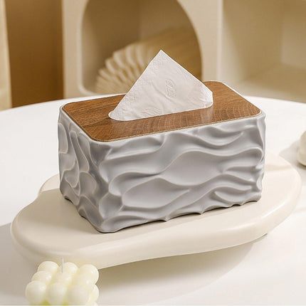 Tissue Box - Tissue Box - Handkerchief Box - Tissue Holder - Napkin Holder - Baby Wipes Box - Tissue Dispenser - Storage Box - Bathroom Accessories - Desk Organizer - Living Room Decoration - Bedroom Interior - Modern Design - Gray with Wood - 1 Piece.