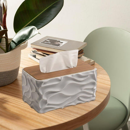 Tissue Box - Tissue Box - Handkerchief Box - Tissue Holder - Napkin Holder - Baby Wipes Box - Tissue Dispenser - Storage Box - Bathroom Accessories - Desk Organizer - Living Room Decoration - Bedroom Interior - Modern Design - Gray with Wood - 1 Piece.