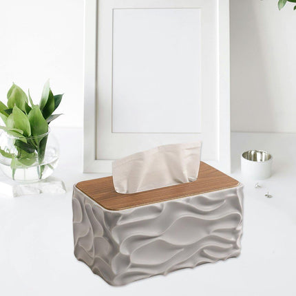 Tissue Box - Tissue Box - Handkerchief Box - Tissue Holder - Napkin Holder - Baby Wipes Box - Tissue Dispenser - Storage Box - Bathroom Accessories - Desk Organizer - Living Room Decoration - Bedroom Interior - Modern Design - Gray with Wood - 1 Piece.